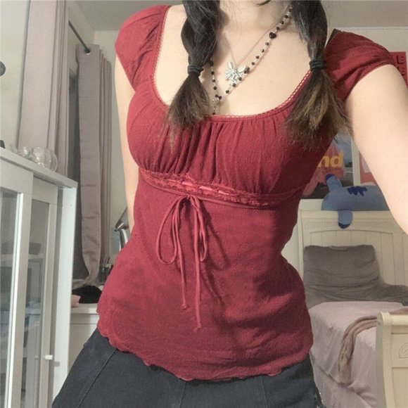 y2k lace milkmaid cami top by no boundaries featuring a creamy white base - Picture 3 of 3